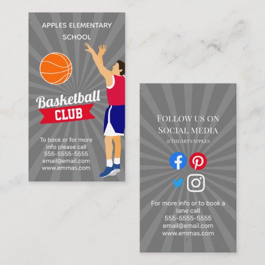スポーツクラブのバスケットボールのコーチチームが体育館に通う 名刺 (正面/裏面)