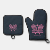 スポーツクラブ名テニスチームピンクラケットモチーフを追加 鍋つかみ&鍋敷きセット (正面)