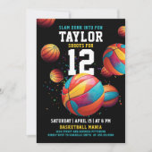 スポーツクールカラフルバスケットボールブラックデイパーティー 招待状 (正面)