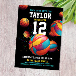 スポーツクールカラフルバスケットボールブラックデイパーティー 招待状