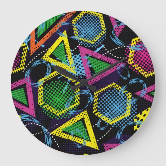 スポーツグランジパターン、子供のデザイン。 ラージ壁時計 (正面)