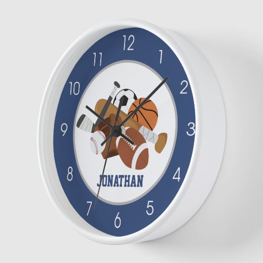 スポーツグレーとネイビーブルーすべてのスターボーイズキッズウォール 壁時計 (傾斜)
