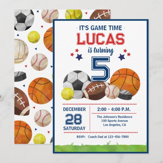 スポーツゲームオールスターバースデーパーティー 招待状 (正面/裏面)