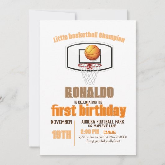 スポーツゲームバスケットボールボーイ1st誕生日 招待状 (正面)