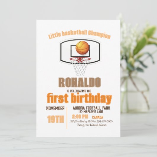 スポーツゲームバスケットボールボーイ1st誕生日 招待状 (スタンド正面)