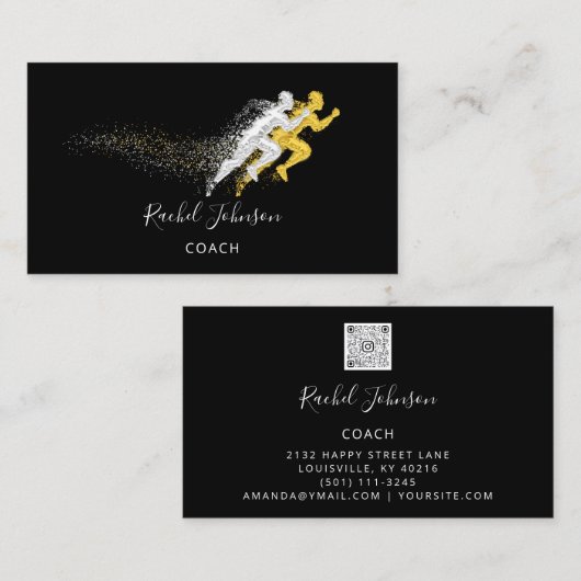 スポーツコーチアスリートアシストロゴインストラクターQR 名刺 (正面/裏面)