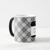 スポーツコーチネームタグチームグレー白黒プレイド モーフィングマグカップ (正面左)