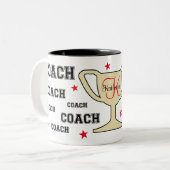 スポーツコーチパーソナライズされたのモノグラム名 ツートーンマグカップ (正面左)