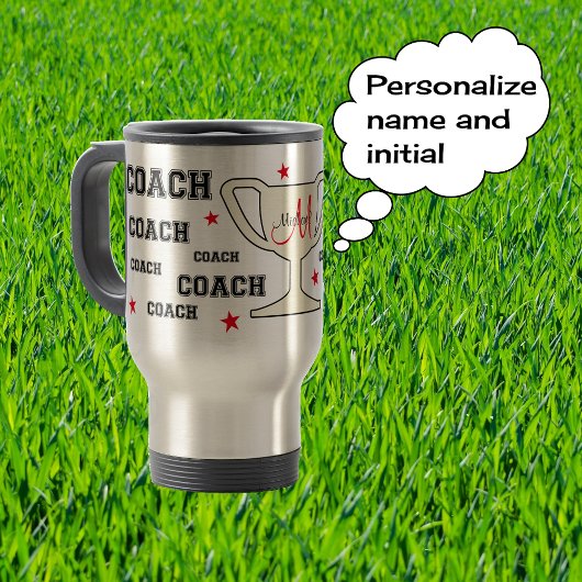 スポーツコーチモノグラムパーソナライズされた名 トラベルマグ