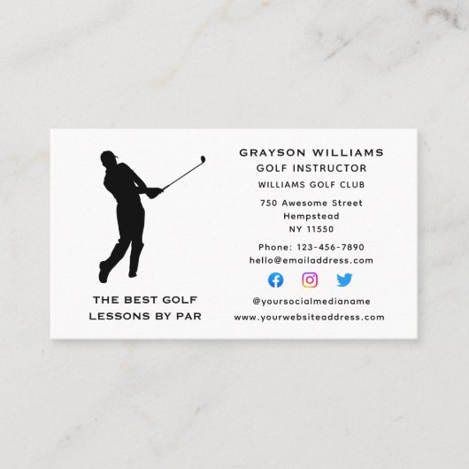 スポーツコーチ男性ゴルフプロインストラクターソーシャルメディア 名刺 (正面)