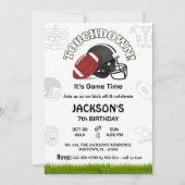 スポーツサッカーのタッチダウン子供たちgameday 7th誕生日 招待状 (正面)