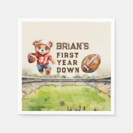 スポーツサッカーの最初の年ダウン男の子1歳の誕生日 スタンダードカクテルナプキン