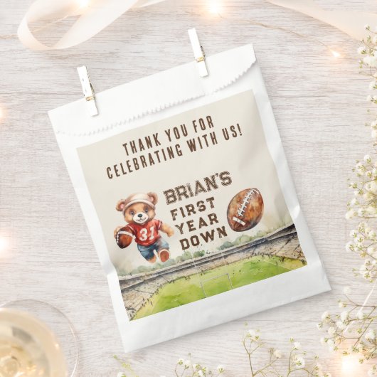 スポーツサッカーの最初の年ダウン男の子1歳の誕生日 フェイバーバッグ (クリップ留めされた状態)