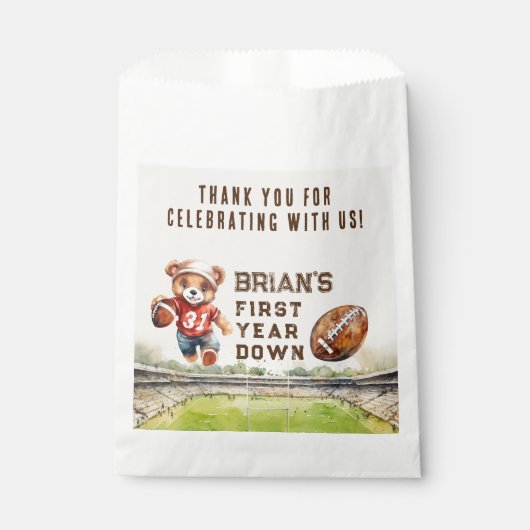 スポーツサッカーの最初の年ダウン男の子1歳の誕生日 フェイバーバッグ (正面)