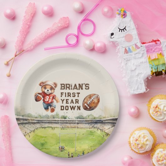 スポーツサッカーの最初の年ダウン男の子1歳の誕生日 ペーパープレート (パーティー)