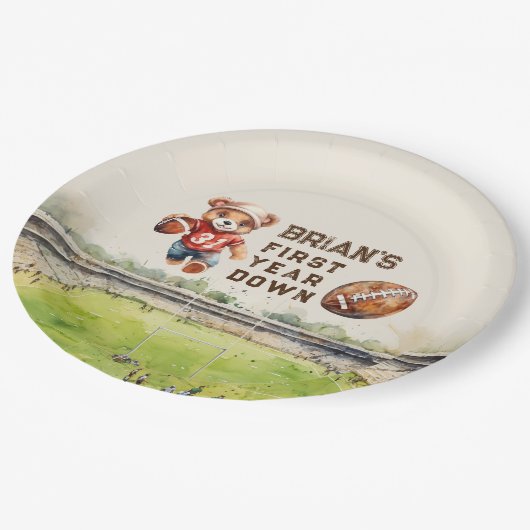 スポーツサッカーの最初の年ダウン男の子1歳の誕生日 ペーパープレート (アングル)