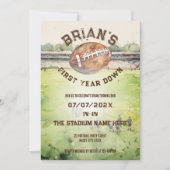 スポーツサッカーの最初の年ダウン男の子1歳の誕生日 招待状 (正面)