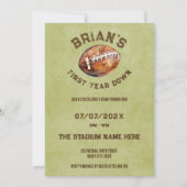 スポーツサッカーの最初の年ダウン男の子1歳の誕生日 招待状 (正面)