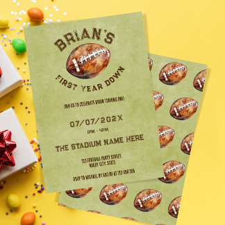 スポーツサッカーの最初の年ダウン男の子1歳の誕生日 招待状