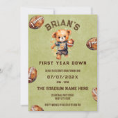 スポーツサッカーの最初の年ダウン男の子1歳の誕生日 招待状 (正面)