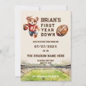 スポーツサッカーの最初の年ダウン男の子1歳の誕生日 招待状 (正面)