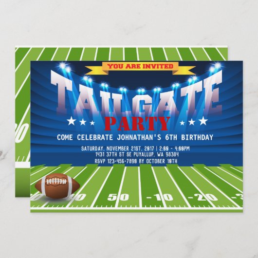 スポーツサッカーの誕生日パーティーカード 招待状 (正面/裏面)