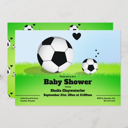 スポーツサッカーの赤ちゃんシャワー 招待状 (正面/裏面)
