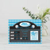 スポーツサッカースコアボード男の赤ちゃんシャワーブルー 招待状 (スタンド正面)