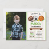 スポーツサッカーバスケットボールサッカー誕生日パーティー 招待状 (正面)