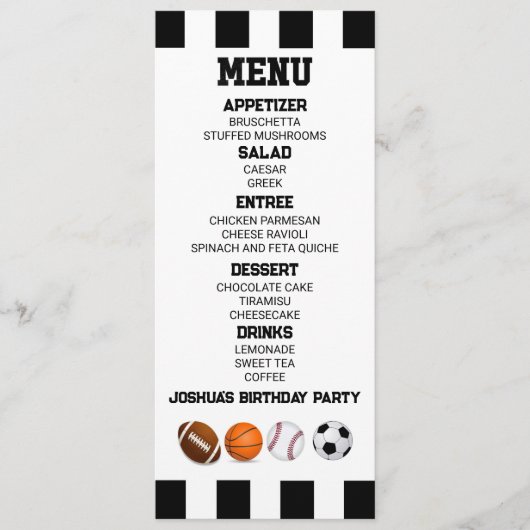 スポーツサッカーバスケットボールバースデーパーティーフード メニュー (正面)