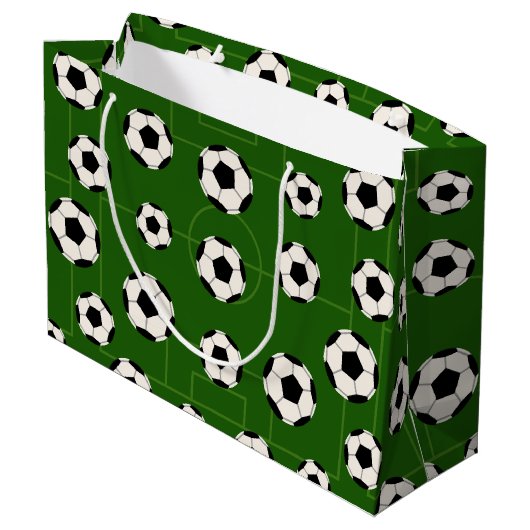 スポーツサッカーボールのタイリング模様パーティーバッグ ラージペーパーバッグ (裏面アングル)
