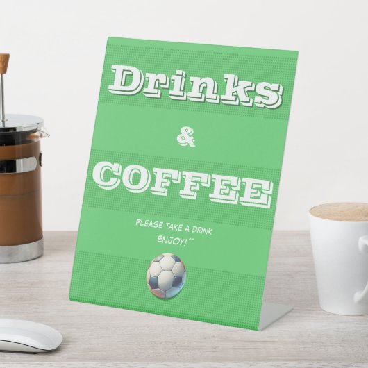 スポーツサッカー男の赤ちゃんシャワードリンク&コーヒー 台座サイン (インサイチュ)