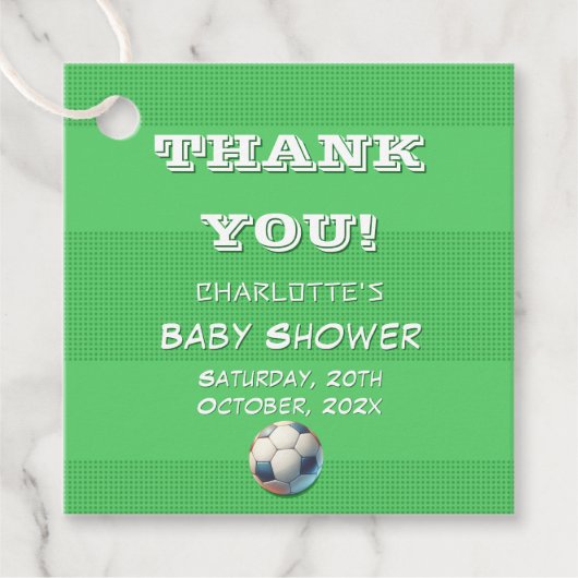 スポーツサッカー男の赤ちゃんシャワー フェイバータグ (正面)