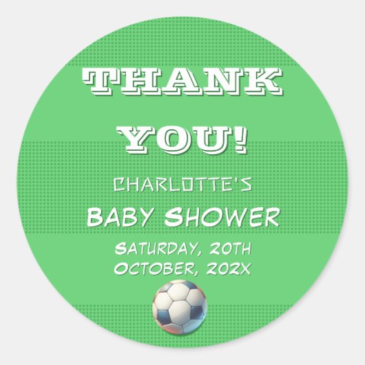 スポーツサッカー男の赤ちゃんシャワー ラウンドシール (正面)