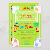 スポーツサッカー誕生日カラフル招待状 招待状 (正面/裏面)