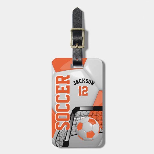 スポーツサッカー| DIY文字-オレンジ ラゲッジタグ (正面縦)