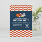 スポーツシェブロンテーマ誕生日ボーイパーティー 招待状 (スタンド正面)