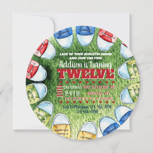 スポーツシューズの円形の招待状 招待状 (正面)