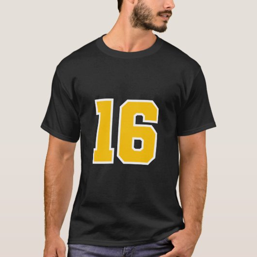 スポーツジャージお気に入りのラッキー番号金ゴールド#16 Tシャツ (正面)
