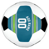 スポーツジャージーティール(緑がかった色)とストライプグリーンの名前番号 サッカーボール (回転)