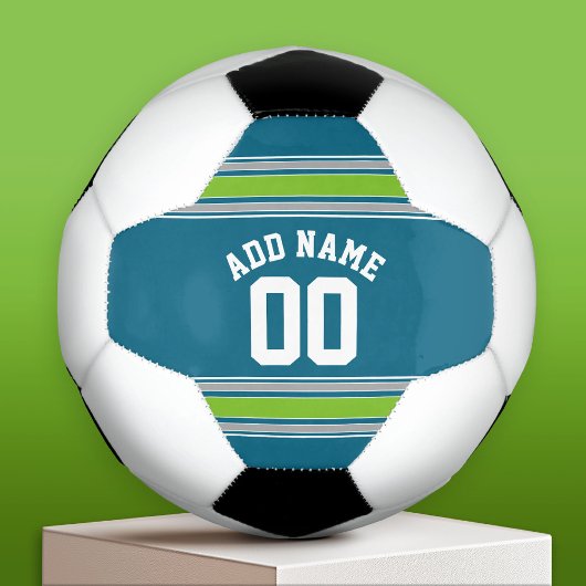 スポーツジャージーティール(緑がかった色)とストライプグリーンの名前番号 サッカーボール