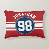 スポーツジャージーネイビーブルー&レッドストライプズ名番号 アクセントクッション (正面)