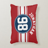 スポーツジャージーネイビーブルー&レッドストライプズ名番号 アクセントクッション (正面(垂直))