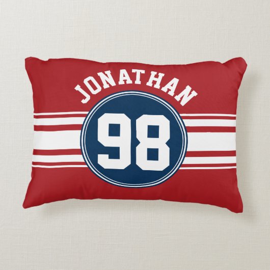 スポーツジャージーネイビーブルー&レッドストライプズ名番号 アクセントクッション (裏面)