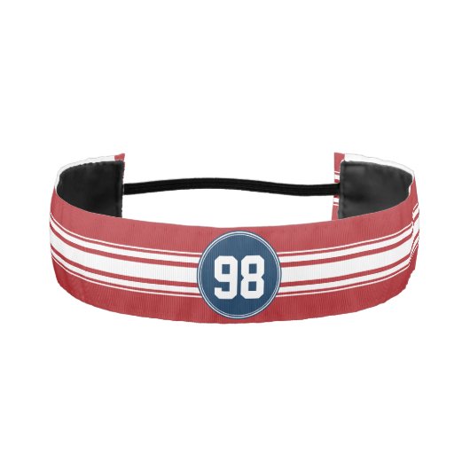 スポーツジャージーネイビーブルー&レッドストライプズ名番号 アスレチックヘッドバンド (正面)