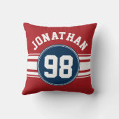 スポーツジャージーネイビーブルー&レッドストライプズ名番号 クッション (裏面)