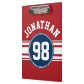 スポーツジャージーネイビーブルー&レッドストライプズ名番号 クリップボード (左)