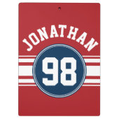 スポーツジャージーネイビーブルー&レッドストライプズ名番号 クリップボード (裏面)