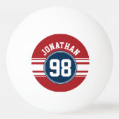 スポーツジャージーネイビーブルー&レッドストライプズ名番号 卓球ボール (裏面)