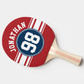 スポーツジャージーネイビーブルー&レッドストライプズ名番号 卓球ラケット (横)